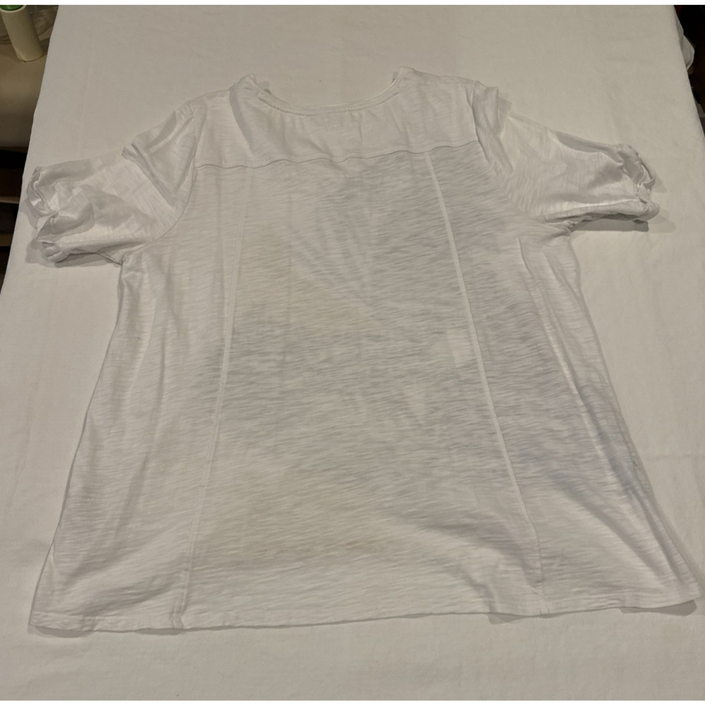 Chico's White Short Sleeve Cotton Tee with Blue and Yellow Print Large Chicos 3 - Picture 7 of 7